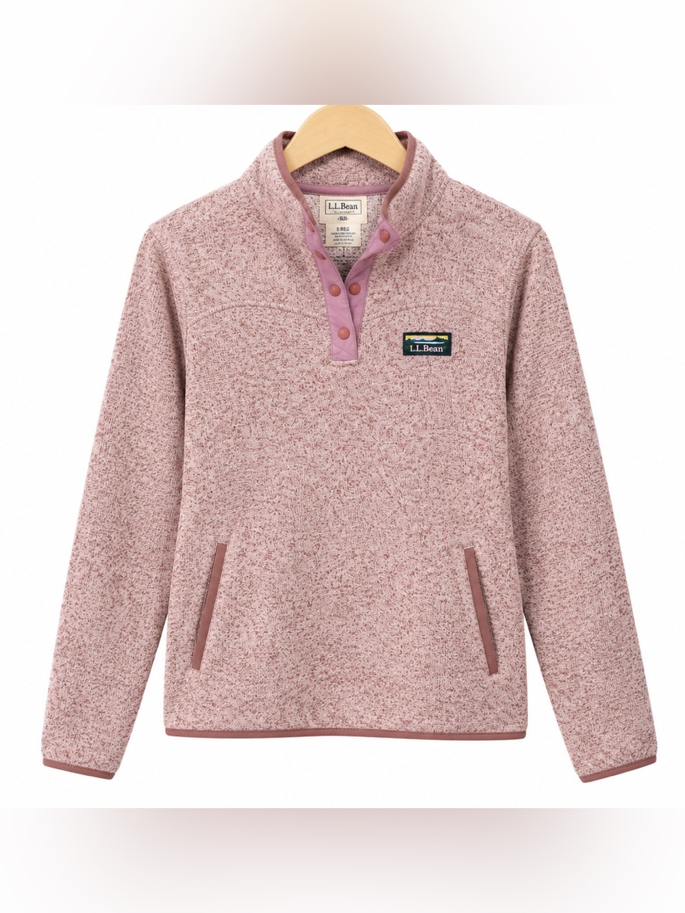 L.L. Bean Women's Dusty Pink Heather Snap-Front Fleece Pullover